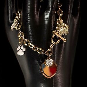 Gold Charm Bracelet with Heart and Paw Charms